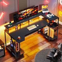 SEDETA | 55 Inch Large PC Gaming Desk with LED Lights and Storage Shelves