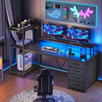 SEDETA | 55 Inch LED Ergonomic Gaming Desk Computer Table for Home Office with Storage Drawers Shelves