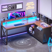 SEDETA 55 Inch Farmhouse L Shaped Gaming Desk Home Office Desk with Drawers and Storage Shelves