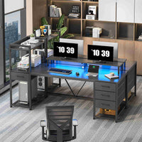 SEDETA 59 Inch LED Gaming Desk Home Office Computer Desk with Large Storage Space