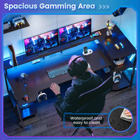 SEDETA 55 Inch Gaming Desk  with LED Lights and Storage Shelves for Bedroom and Living Room