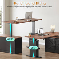 SEDETA 55 Inch Height Adjustable Electric Standing Desk Farmhouse L-Shaped Computer Desk with Storage Drawers Power Outlets