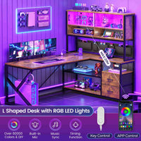 SEDETA | 59 Inch L Shaped LED Gaming Desk Corner Computer Desk with Storage Shelves and Drawers for Home Office