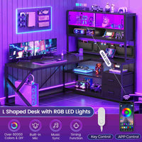 SEDETA | 59 Inch L Shaped LED Gaming Desk Corner Computer Desk with Storage Shelves and Drawers for Home Office