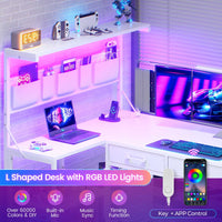 SEDETA 47.2 Inch Reversible L Shaped Gaming Desk with LED Lights and Drawers Storage Shelves