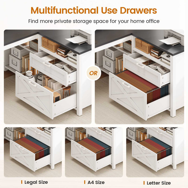 SEDETA | 55 Inch L Shaped Computer Desk Farmhouse Gaming Desk with Drawers and Storage Shelves