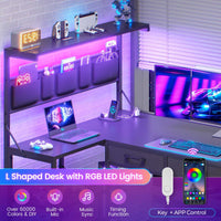 SEDETA 47.2 Inch Reversible L Shaped Gaming Desk with LED Lights and Drawers Storage Shelves