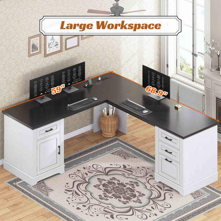 SEDETA 69 Inch Executive L Shaped Desk with Drawers and Storage Cabinet