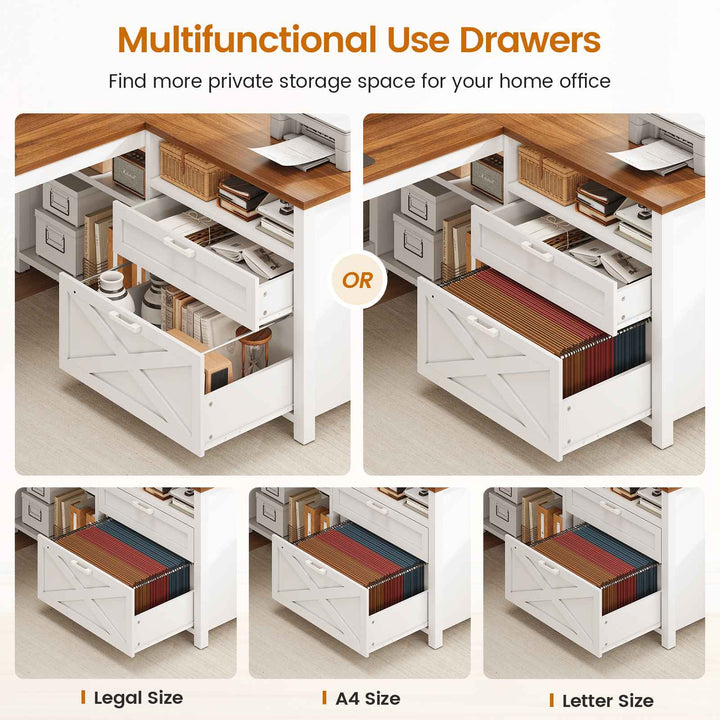 SEDETA | 55 Inch L Shaped Computer Desk Farmhouse Gaming Desk with Drawers and Storage Shelves