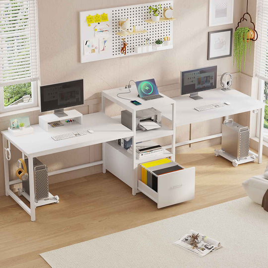 SEDETA 98 Inch 2 Person Office Desk Computer Desk with File Drawers