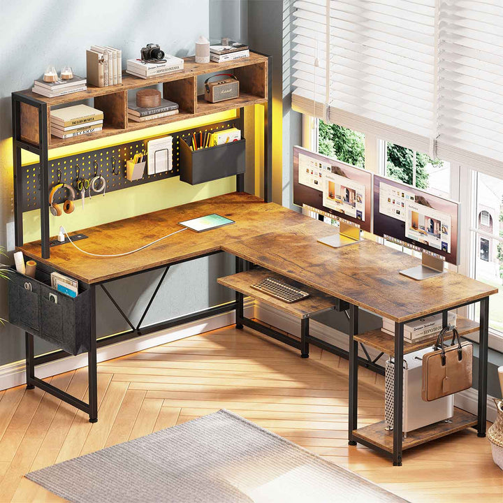 SEDETA 57.5 Inch L Shaped Reversible Corner Computer Desk