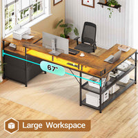 SEDETA 67 Inch L Shaped Desk with Drawers for Home Office