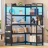 SEDETA | 5 Tier Convertible Corner Bookshelf with Storage Bag and Pegboard for Home Office