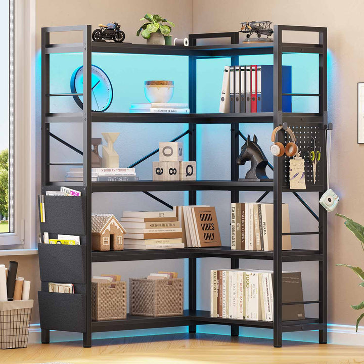 SEDETA 5 Tier Corner Bookshelf Modern Corner Bookcase for Home Office