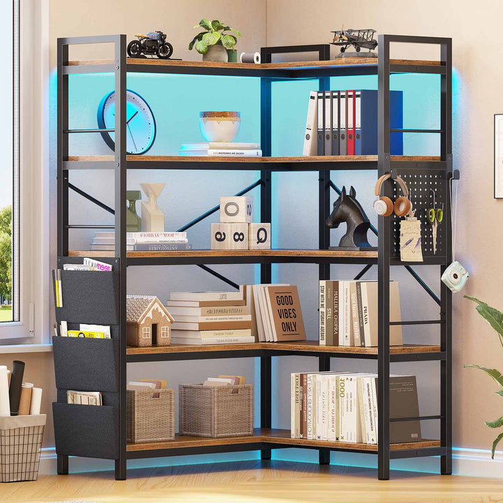 SEDETA 5 Tier Corner Bookshelf Modern Corner Bookcase for Home Office