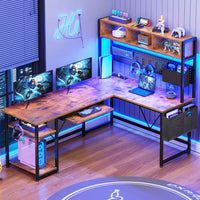 SEDETA | 57.5 Inch LED L Shaped Reversible Gaming Desk with Storage Shelves