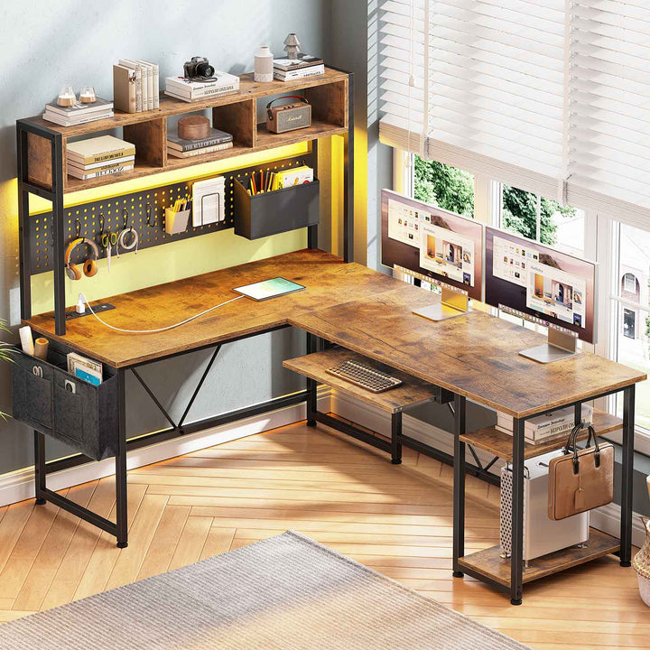 SEDETA 57.5 Inch L Shaped Reversible Corner Computer Desk