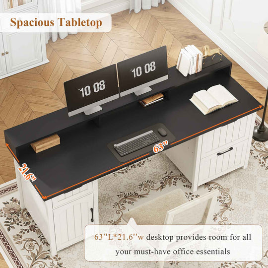 SEDETA 63 Inch Wood Computer Desk with Drawers and Storage Cabinet