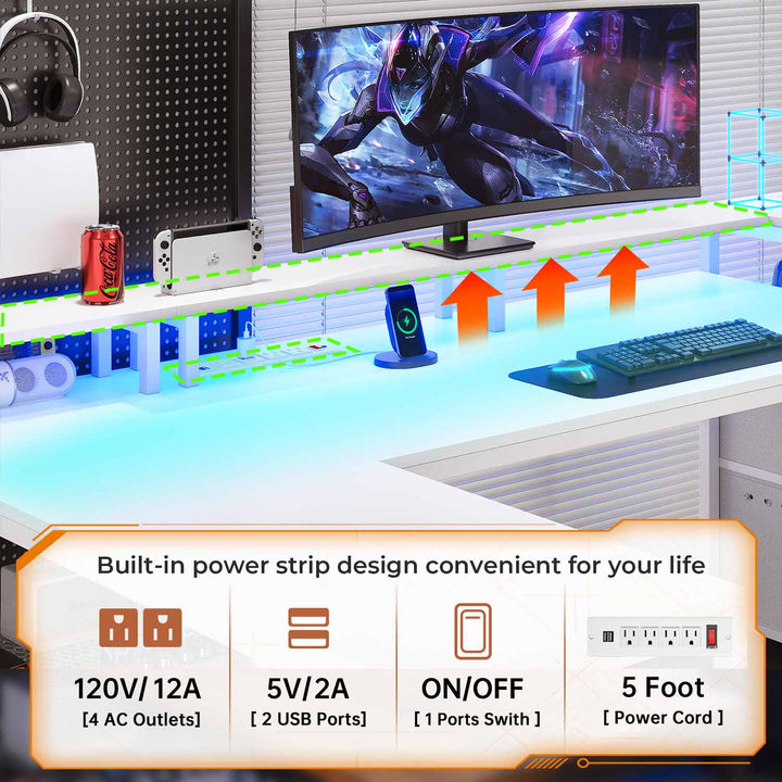 SEDETA | 67 Inch Reversible L Shaped Led Gaming Desk with Drawers for Home Office