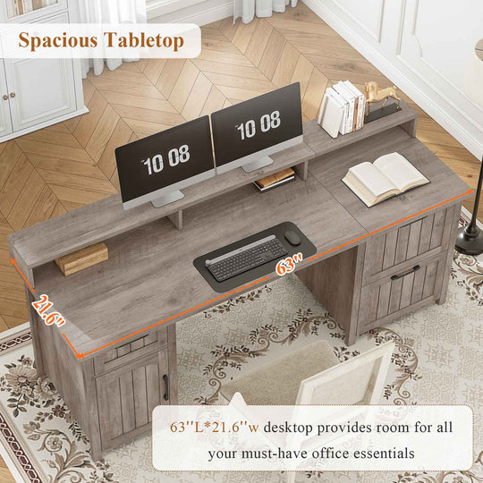 SEDETA 63 Inch Wood Computer Desk with Drawers and Storage Cabinet