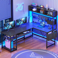 SEDETA | 57.5 Inch LED L Shaped Reversible Gaming Desk with Storage Shelves