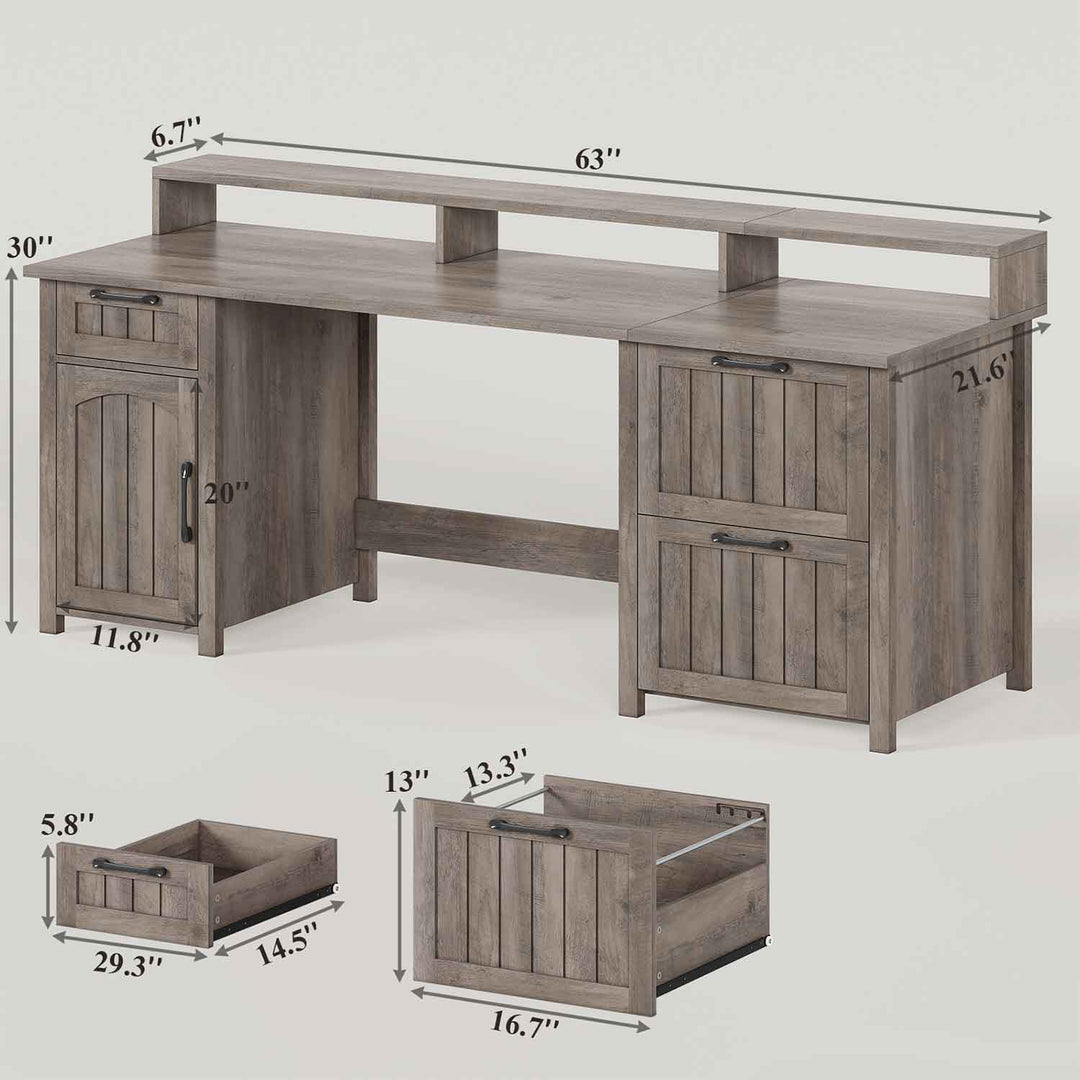 SEDETA 63 Inch Wood Computer Desk with Drawers and Storage Cabinet