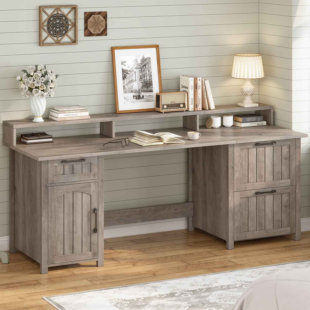 SEDETA 63 Inch Wood Computer Desk with Drawers and Storage Cabinet