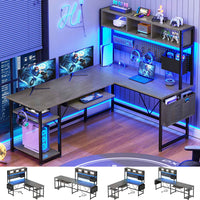 SEDETA | 57.5 Inch LED L Shaped Reversible Gaming Desk with Storage Shelves