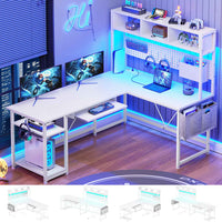 SEDETA | 57.5 Inch LED L Shaped Reversible Gaming Desk with Storage Shelves