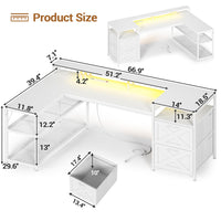 SEDETA | 67 Inch Reversible L Shaped Led Gaming Desk with Drawers for Home Office