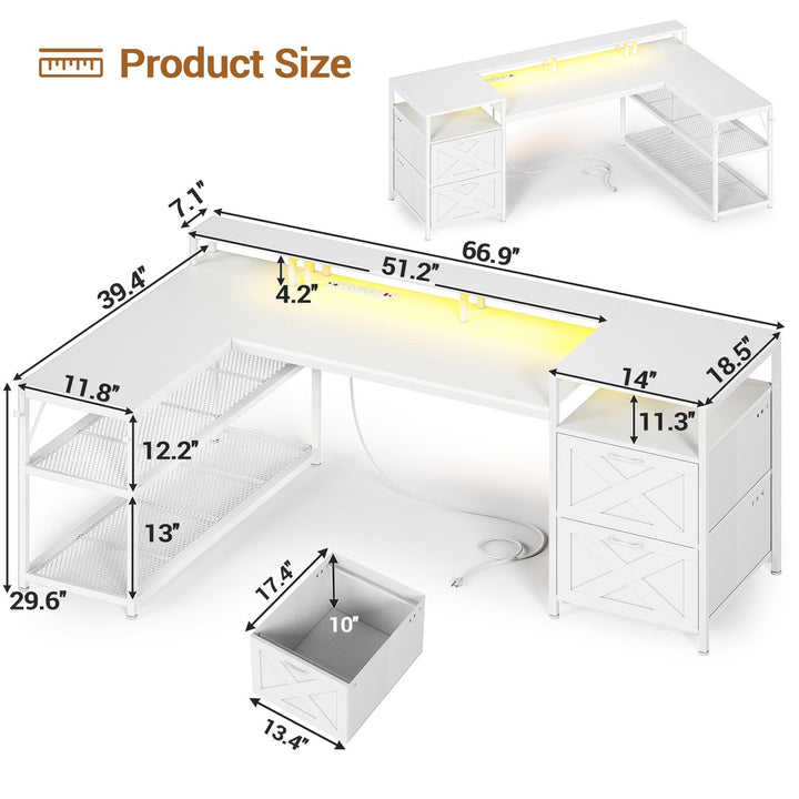 SEDETA 67 Inch L Shaped Desk with Drawers for Home Office