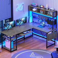 SEDETA | 57.5 Inch LED L Shaped Reversible Gaming Desk with Storage Shelves