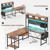 SEDETA | 57.5 Inch LED L Shaped Reversible Gaming Desk with Storage Shelves