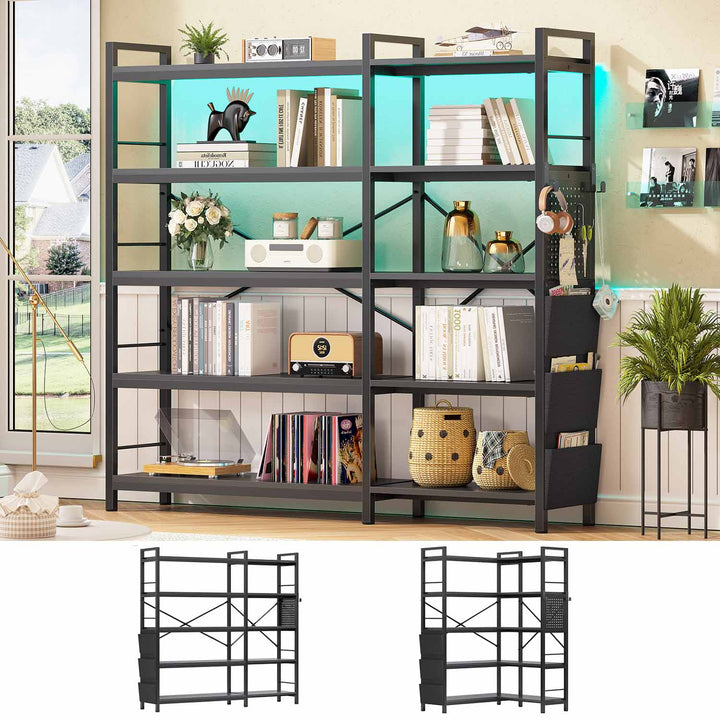 SEDETA | 5 Tier Convertible Corner Bookshelf with Storage Bag and Pegboard for Home Office