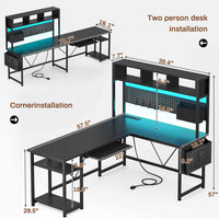 SEDETA® 57.5 Inch L Shaped Gaming Desk Reversible LED Computer Table with Pegboard Hutch