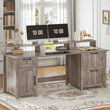 SEDETA 63 Inch Wood Computer Desk with Drawers and Storage Cabinet