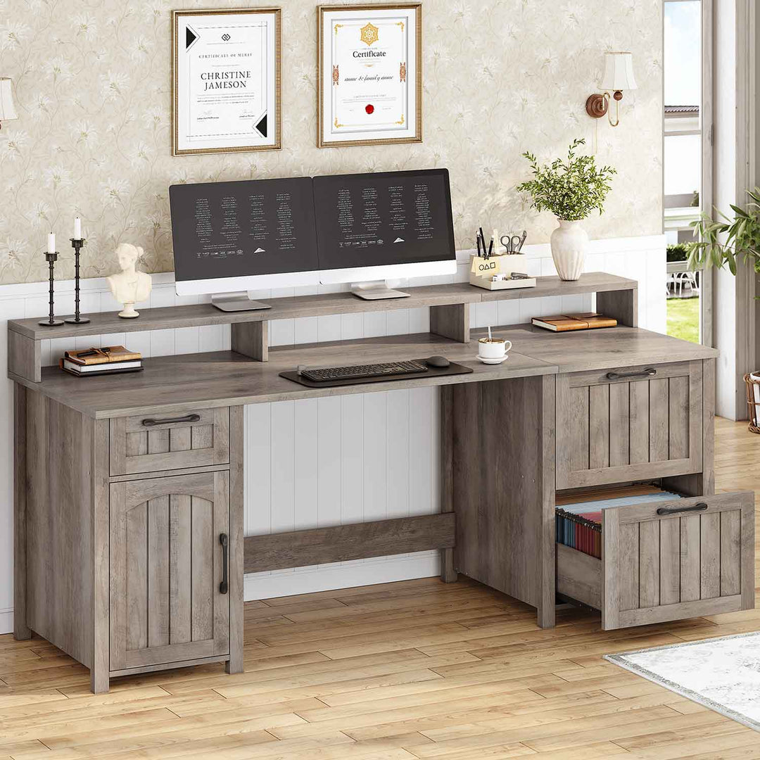 SEDETA 63 Inch Wood Computer Desk with Drawers and Storage Cabinet