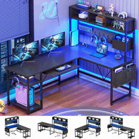 SEDETA | 57.5 Inch LED L Shaped Reversible Gaming Desk with Storage Shelves