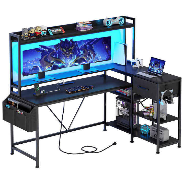 SEDETA 55 Inch L Shaped LED Gaming Desk with Hutch for Home Office