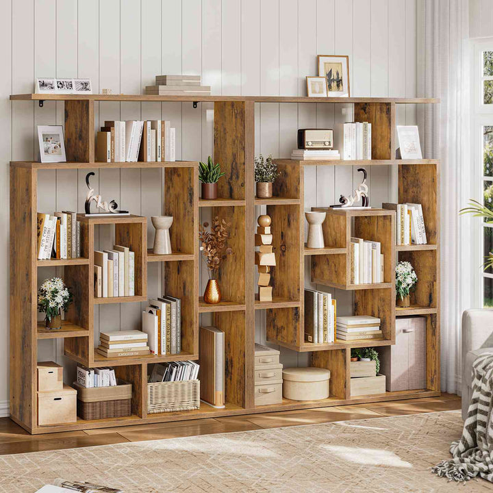 SEDETA 59 Inch Multi-layer Wood Bookshelf Geometric Bookcase with Open Display Storage Shelves for Home Office