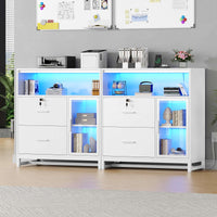 SEDETA | 31.5 Inch 2 Drawer File Cabinet with LED Lights Charging Station Lockable Storage for Home Office