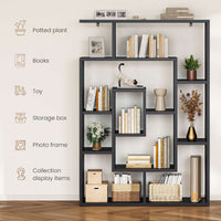 SEDETA 59 Inch Multi-layer Wood Bookshelf Geometric Bookcase with Open Display Storage Shelves for Home Office