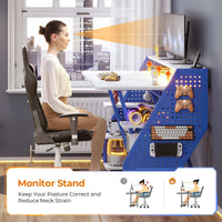 SEDETA 55 Inch LED Gaming Desk Computer Desk with Pegboard Storage Shelves Power Outlets