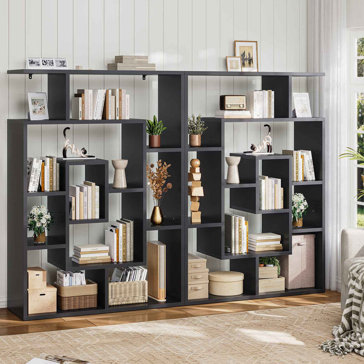 SEDETA 59 Inch Multi-layer Wood Bookshelf Geometric Bookcase with Open Display Storage Shelves for Home Office