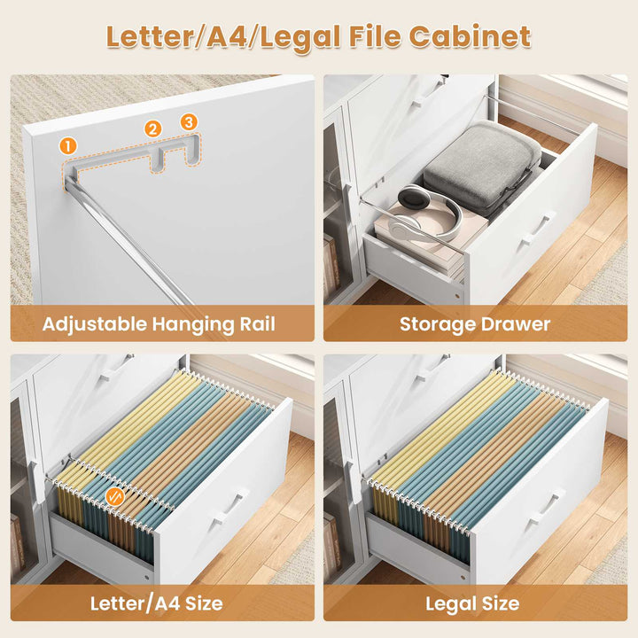 SEDETA® 31.5 Inch 2 Drawer LED File Cabinet Filing Display Cabinets with Lock and Charging Station Fits Legal Letter A4 Files