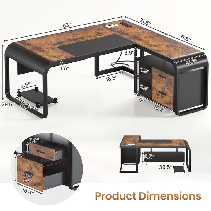 SEDETA 63 Inch L Shaped Executive Desk Computer Desk Spacious Tabletop with Storage Drawers