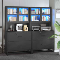 SEDETA 2 Drawer File Cabinet with Lock and Charging Station Printer Stand with Storage Shelf