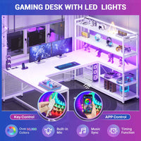 SEDETA® 63 Inch L Shaped Gaming Desk Reversible Office Computer Desk with LED Lights Power Outlet and Storage Shelves