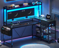 SEDETA 55 Inch L Shaped LED Gaming Desk with Hutch for Home Office