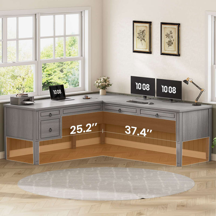 SEDETA | 63 Inch Executive L Shaped Computer Desk Farmhouse Home Office Desk with Storage and File Drawers